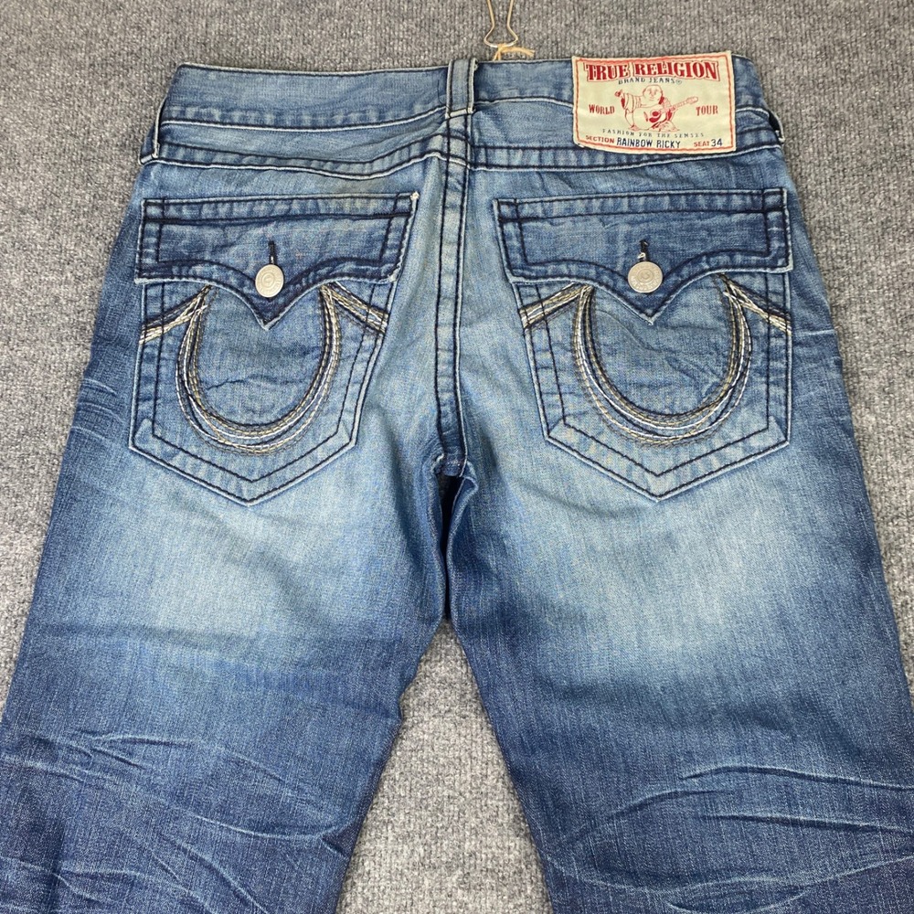 True Religion Rainbow Ricky Straight Leg Flap Jeans Mens Size 32 Made in USA